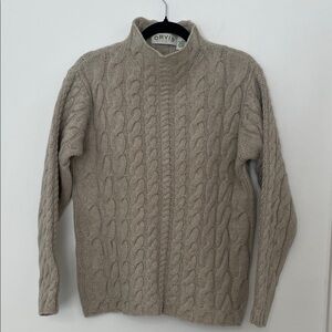 Orvis Shetland Oatmeal Cable-Knit Fisherman Funnel Neck  Sweater Medium